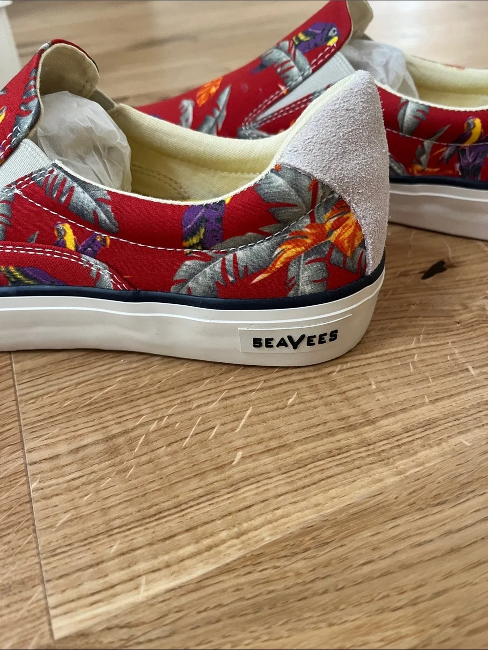 SeaVees Red Tropical Parrot Slip-On Sneakers